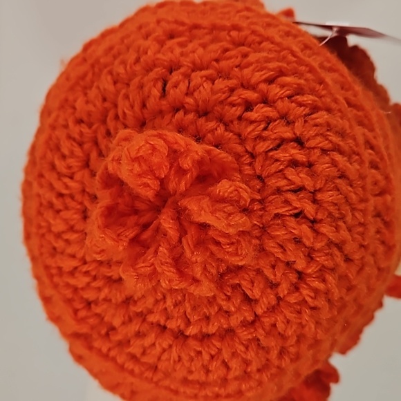 Hand Knit Crochet Bucket Hat Orange Floral Ruffle - Picture 7 of 17